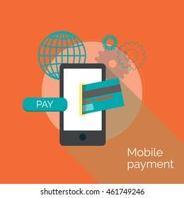 Flat design style vector with processing of mobile payments
