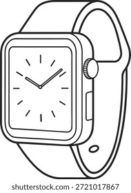 A flat design style watch icon featuring a clean clock face with hour and minute hands isolated on transparent background
