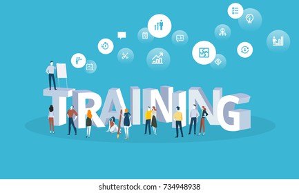 Flat design style web banner for training courses, staff training, online education, specialization, retraining. Vector illustration concept for web design, marketing, and print material.