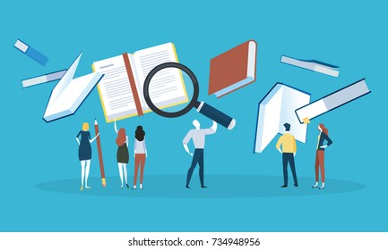 Flat design style web banner for know-how, search for a book, download literature, online book store. Vector illustration concept for web design, marketing, and print material.