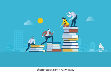 Flat design style web banner for the path to success, levels of education, staff training, specialization, learning support. Vector illustration concept for web design, marketing, and print material.