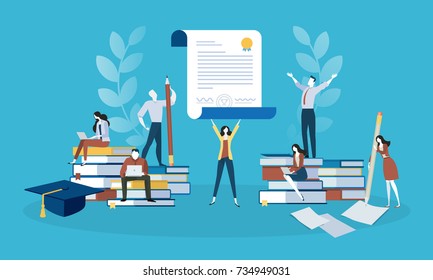 Flat Design Style Web Banner For Education, Knowledge, Certificate, Training Courses. Vector Illustration Concept For Web Design, Marketing, And Print Material.
