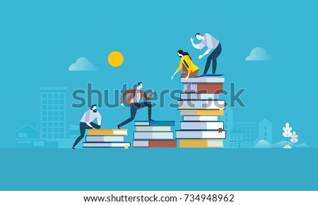 Flat design style web banner for the path to success, levels of education, staff training, specialization, learning support. Vector illustration concept for web design, marketing, and print material.