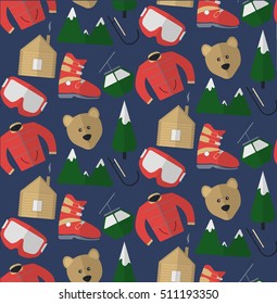 Flat design style winter pattern with winter sport 