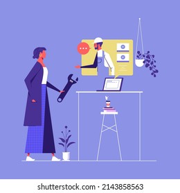 Flat design style for woman watching video tutorials, online education, online training and courses, education and training concept