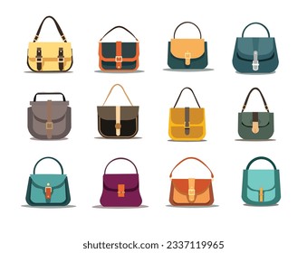 Flat design style women bag vector illustration, sling bag icon in cartoon style, fashionable woman bags set