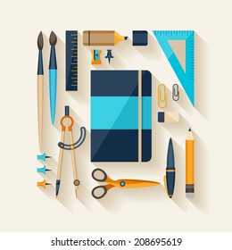 Flat design style. Workplace tools.
