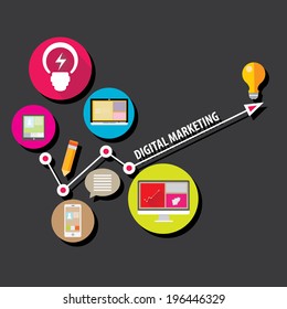 Flat design stylish vector illustration cloud of colorful application icons on media theme. Digital marketing concept.