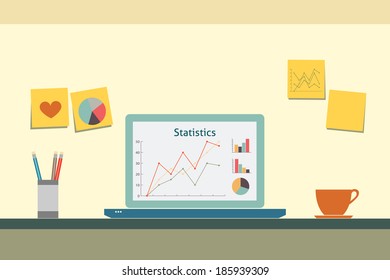 Flat design of stylish workspace interior