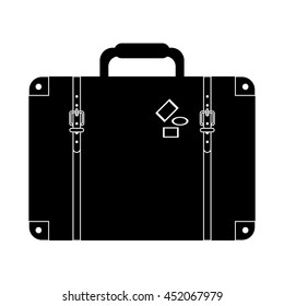 flat design suitcase with handle and stickers icon vector illustration