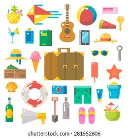 Flat design of summer beach items set illustration vector