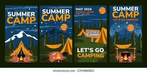 Flat design summer camp instagram stories