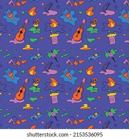 flat design summer camp pattern hand drawn with cartoon style