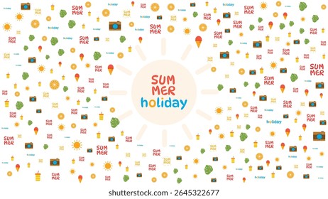 Flat Design Summer Elements Seamless Pattern for Holiday Background or Wallpaper