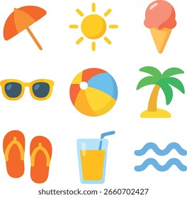 Flaches Design Sommer Icon Set