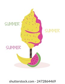 Flat Design Summer Illustration with candy cotton in a stick