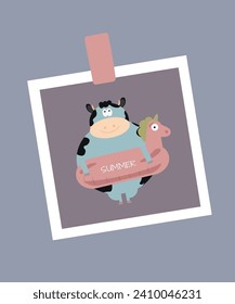  Flat Design Summer Illustration with Cow Photo and Sticker