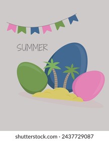 Flat Design Summer Illustration with Eggs and Palms,Decoration