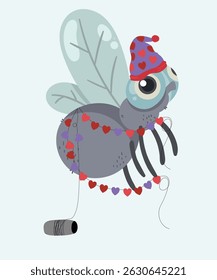  Flat Design Summer Illustration with Fly Insect and Wearing a Hat,Love Decoration
