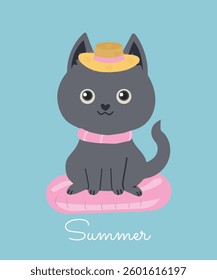 Flat Design Summer Illustration with Great Cat	