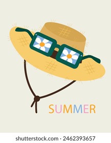  Flat Design Summer Illustration at Hat Straw and Sunglasses