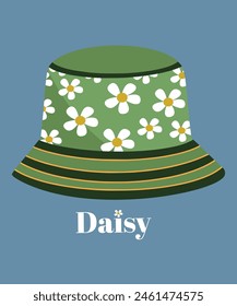 Flat Design Summer Illustration with Panama Hat at Daisy Pattern