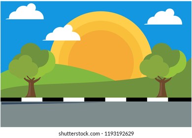 flat design of summer in the mountains, vector illustration