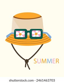 Diseño Plano Verano con Panamá, Gafas de Sol Daisy Hat