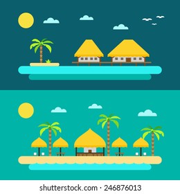 Flat design of summer paradise beach illustration vector