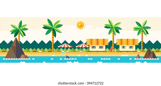 Flat Design Of Summer Paradise Beach Illustration Vector