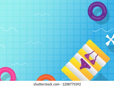 flat design summer pool swimming with water blue vector design