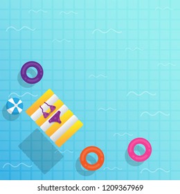 flat design summer pool swimming with water blue vector design