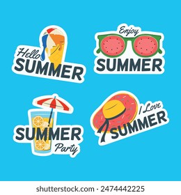 Flat design summer sticker collection