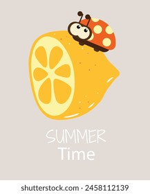 Flat Design Summer Time Illustration with Ladybug and Lemon
