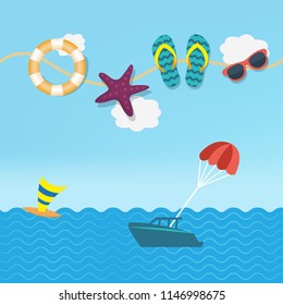 Flat design summertime background with travel icon
