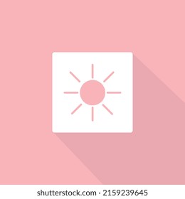 Flaches Design-Sonnensymbol in weißem Rahmen auf rosafarbenem Bildschirm in Vektorgrafik.