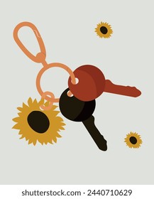  Ilustración de girasoles de diseño plano con llavero