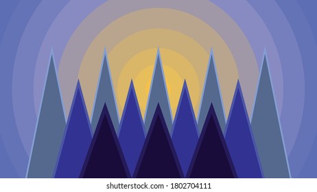 Flat design: Sunset behind triangle mountains