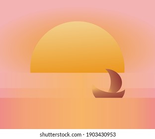 Flat design of sunset sea, with beautiful gradations of yellow, orange and pink. suitable for your minimalist home decoration, and a comfortable room for you to live in.