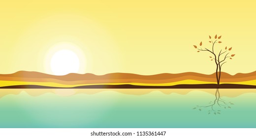flat design sunset in summer beautiful