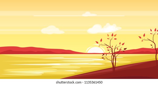 flat design sunset in summer beautiful