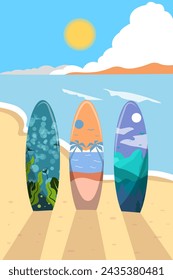 Flat Design Surfboards in the Beach Illustration