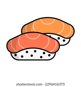 Flat design sushi icon. Salmon sushi. Vector.