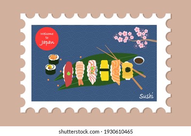 Flat design of Sushi stamp.