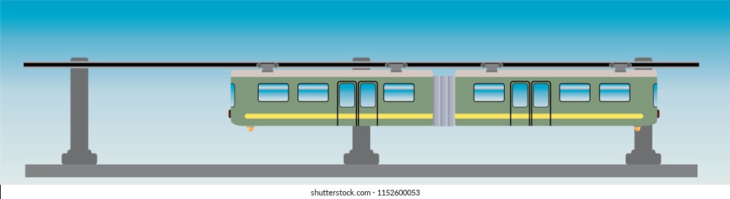Flat DeSign of Suspension railway Vector and Illustration