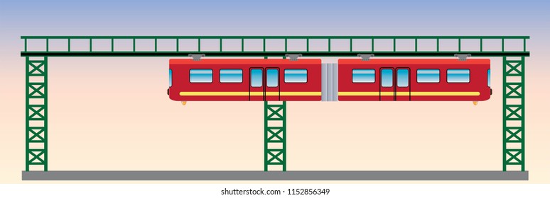 Flat DeSign Of Suspension Railway Vector And Illustration