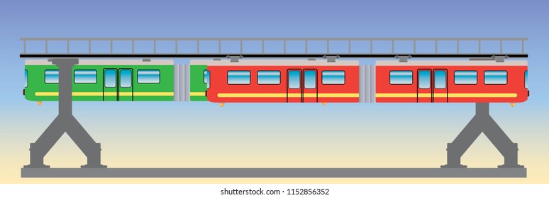 Flat DeSign of Suspension railway Vector and Illustration