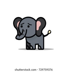 Flat design sweet, cute, cartoon elephant with sad face. Vector illustration.