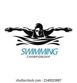 flat design swimming logo template design