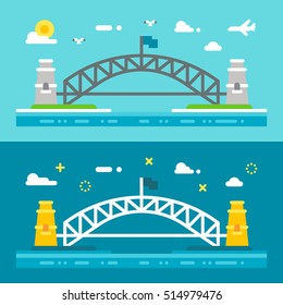 Flat Design Sydney Harbour Bridge Illustration Vector